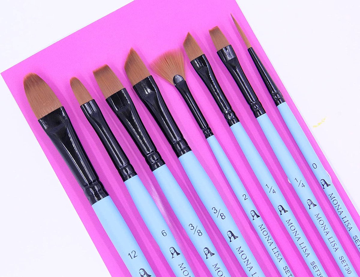 Monalisa multifunctionele penseelset voor kunstenaars (serie 30) in verschillende soorten en maten | 8 stuks | Fijne detail synthetische penselenset voor aquarel, acryl en olieverf | duurzaam & maatvast